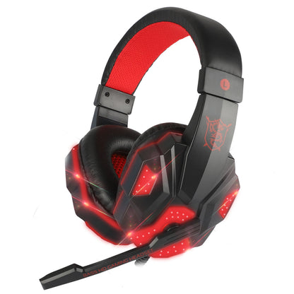 Gaming Headset with Stereo Surround Sound / Noise Canceling Mic / LED Light, for Mac PC PS3, Red