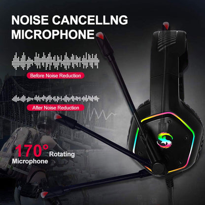 Gaming Headset for PS4 Xbox One with 7.1 Surround Sound PC Headset with Noise Cancelling Mic, Large Earpads & RGB Light, Gaming Headphones Compatible with Laptop Nintendo Switch Mac PS3