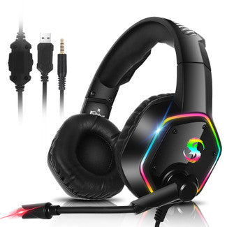 Gaming Headset for PS4 Xbox One with 7.1 Surround Sound PC Headset with Noise Cancelling Mic, Large Earpads & RGB Light, Gaming Headphones Compatible with Laptop Nintendo Switch Mac PS3