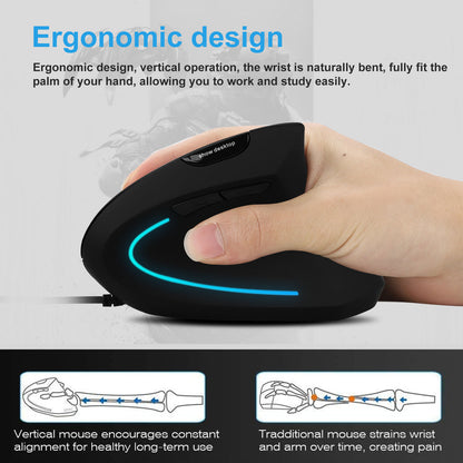 Wired Ergonomic Vertical Mouse, Large Ergonomic Computer Mouse High Precision Optical Mice with 6 Buttons, Adjustable 2400DPI and Reduce Wrist Pain for Office Gaming PC Computer Laptop, Black