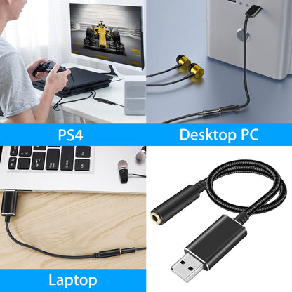 USB to 3.5mm Aux Headphone Jack Cable Audio Adapter For PC PS4 Laptop MacBook