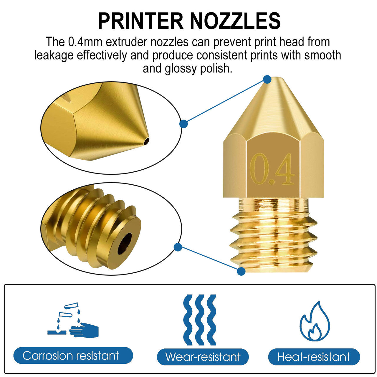 0.4mm Mk8 3D Printer Extruder Nozzle Needles Cleaning Tool Kit Ender Cr10, 19Pcs