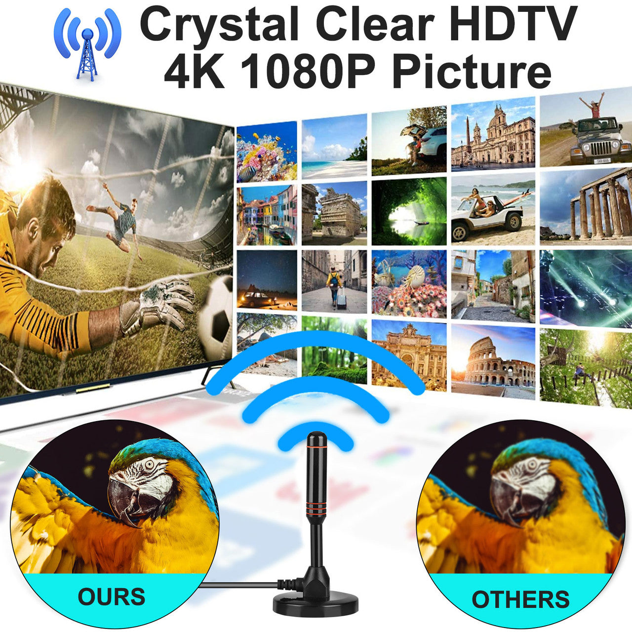 Indoor Amplified HD Digital TV Antenna Long Range HDTV Amplifier Signal Booster