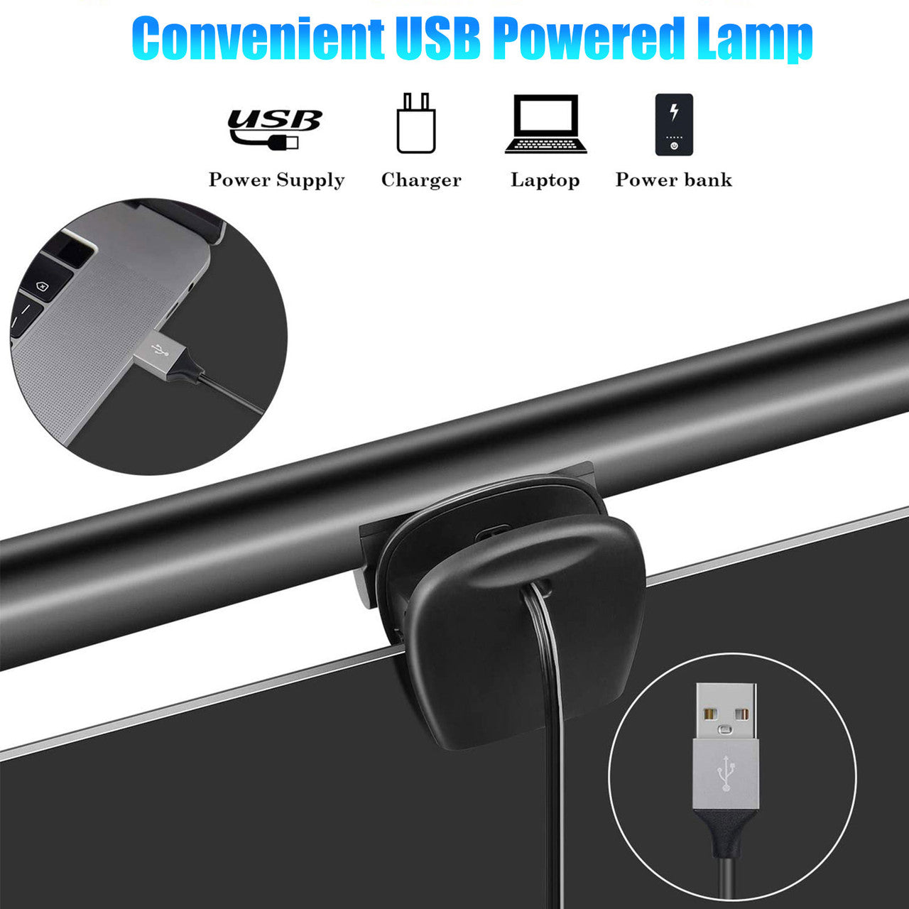 USB LED E-Reading Lamp Light with 3 Adjustable Color Temperature, Clip-on, No Screen Glare, Eye Care