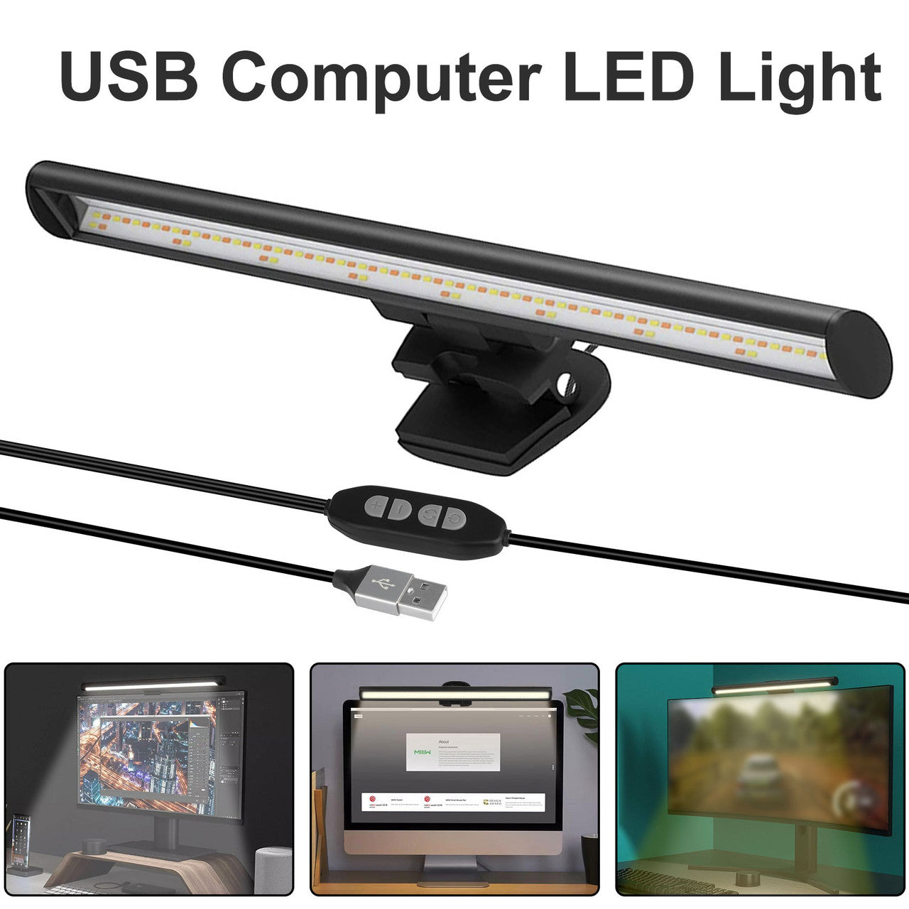 USB LED E-Reading Lamp Light with 3 Adjustable Color Temperature, Clip-on, No Screen Glare, Eye Care