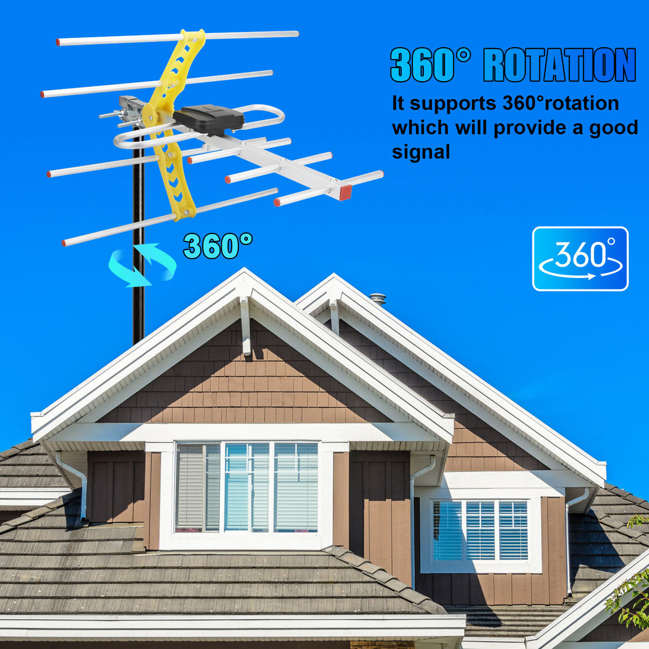 1080P 4K Outdoor Amplified Digital Antenna 360 Rotor HD TV VHF with a Lightweight and Compact Desgin