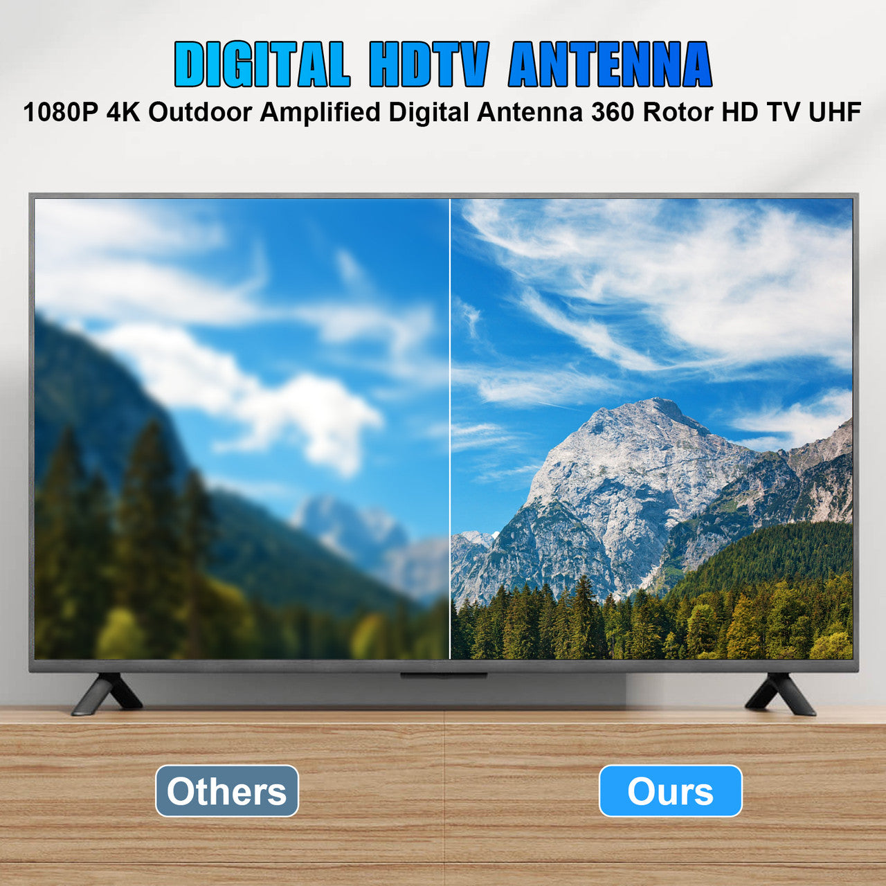 1080P 4K Outdoor Amplified Digital Antenna 360 Rotor HD TV VHF with a Lightweight and Compact Desgin