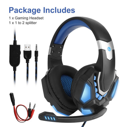 Wired Gaming Headset 3.5MM Headphone Jack - For Game, PC, Controller with Mic, Surround Sound, Soft Earmuffs (Blue)