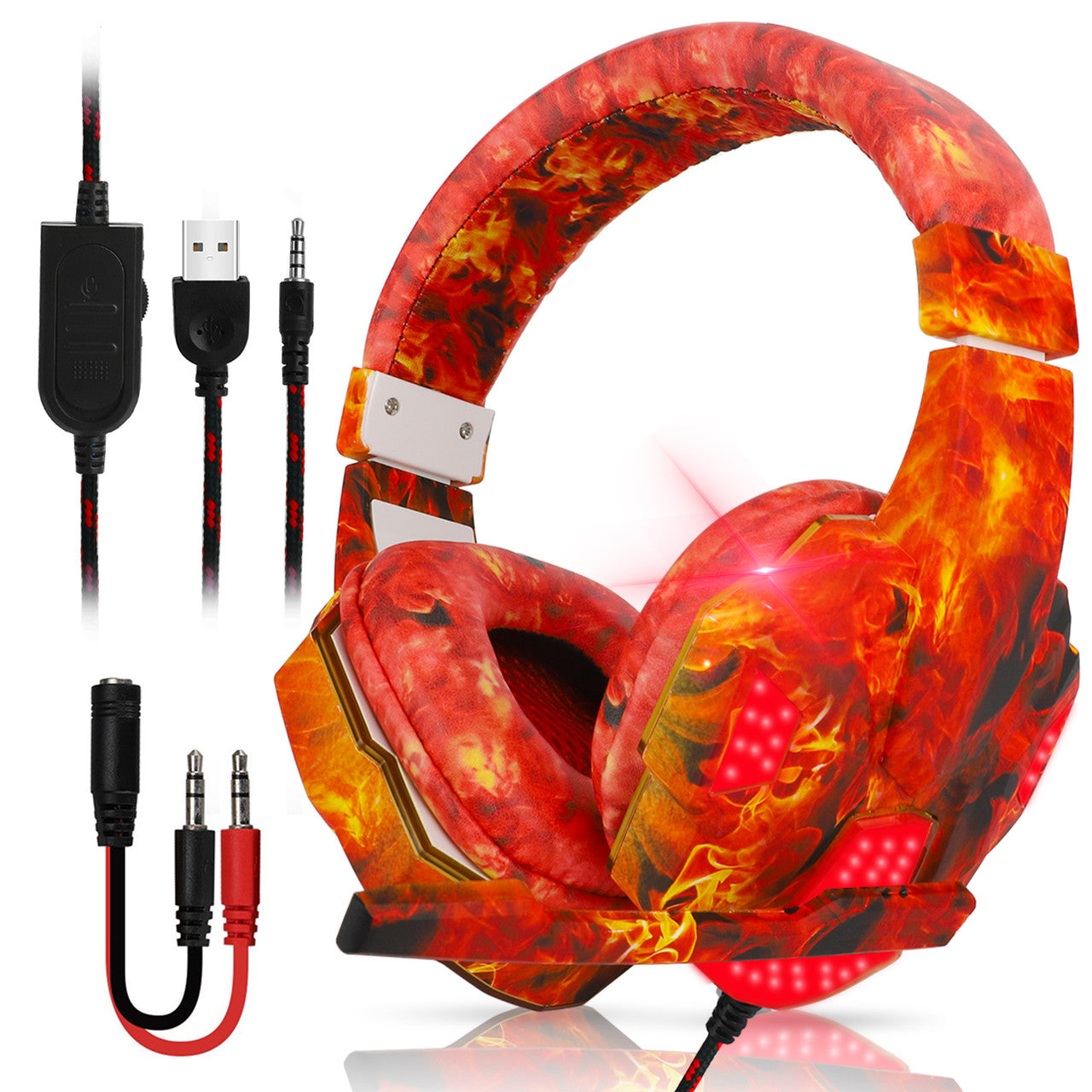 Wired Gaming Headset 3.5MM Headphone Jack - For Game, PC, Controller with Mic, Surround Sound, Soft Earmuffs (Red)