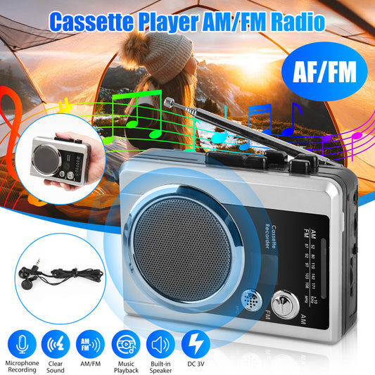 AM/FM Portable Pocket Radio Personal Cassette Recorder Player - Support built-in microphone recording,AM/FM Radio