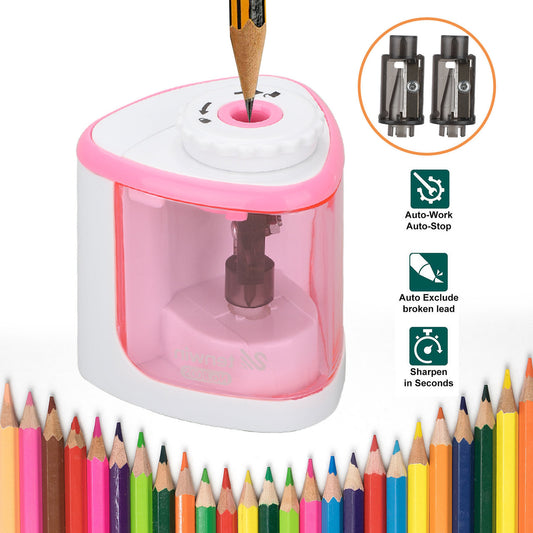 Small and Portable Pencil Sharpener for Pencils and Colored Pencils, Auto Feature and Durable, USB Cable, Pink
