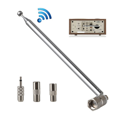 Indoor FM Telescopic Antenna 75Ohm F Type Male Plug Connector with Adapter for Table Top Radio HiFi AV Stereo Receiver System w/ PAL Male/Female & 3.5mm Adapter