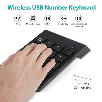 Portable USB 2.4GHz 18-Key Financial Accounting Numeric Keypad Keyboard Extensions for Data Entry in Excel for Laptop, PC, Desktop, Surface pro, Notebook, etc