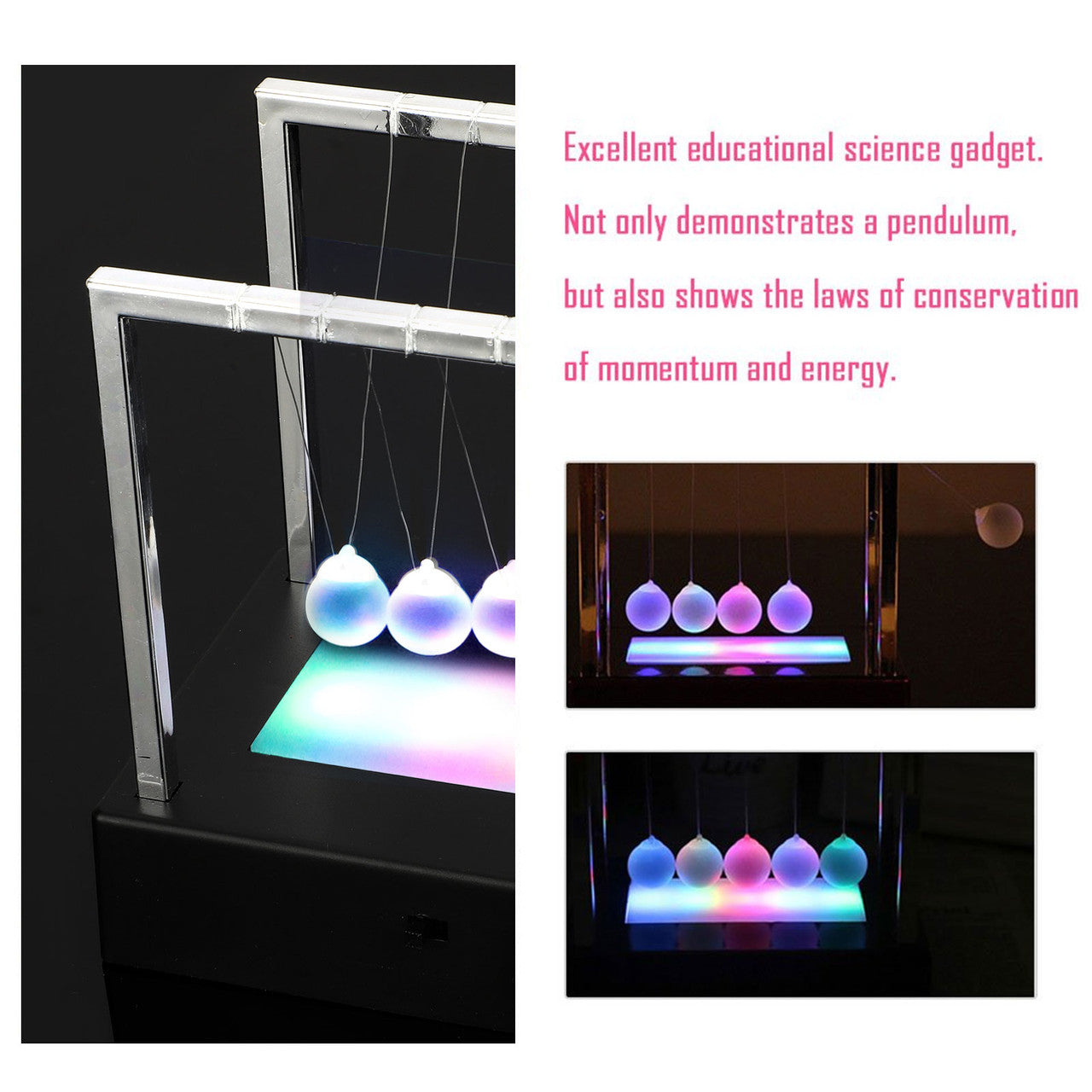 Toys for Desk, LED Light Up Newtons Cradle Metal Balls for Adults Stress Relief, Cool Fun Office Games Desktop Accessories - Calm Down Fidgets Kit Avoid Anxiety - Small Sensory Kids Toy Gifts for Kids