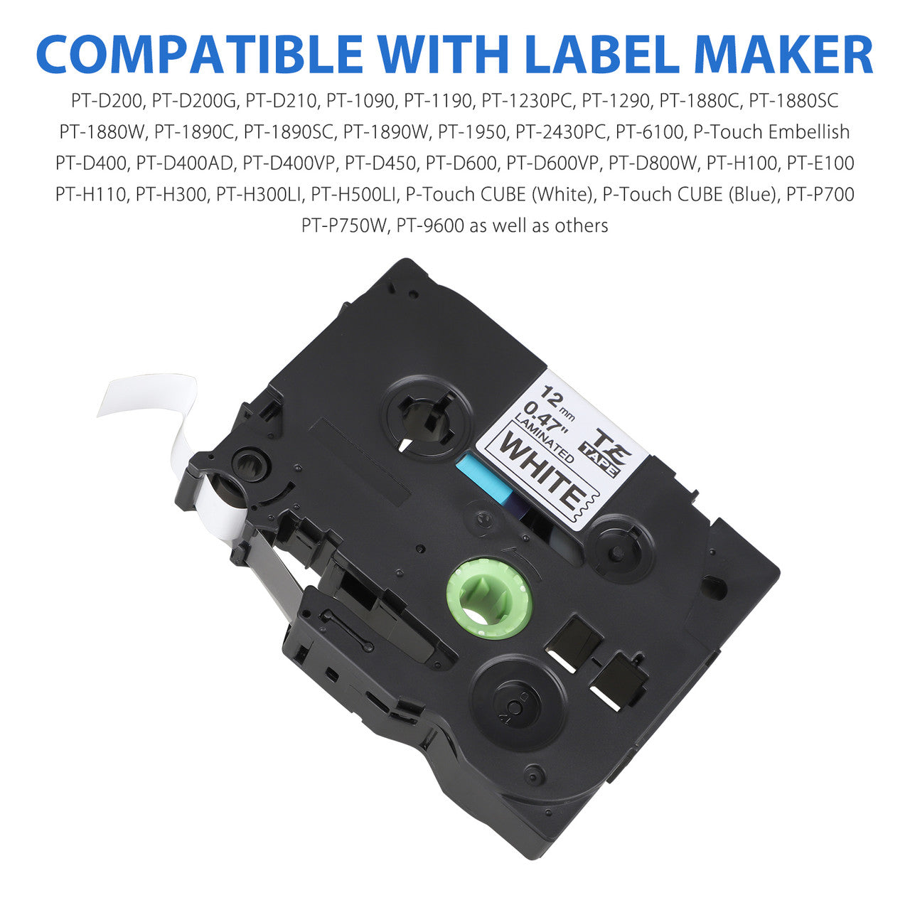Compatible Label Maker Tape 12mm for Brother TZ-231 TZe-231 PT-D210 PT-D200 PT-D200G PT-1090 PT-1190 PT-1230PC PT-1290 PT-1880C PT-1880SC PT-1880W PT-1890C PT-1890SC PT-1890W, 5PCS