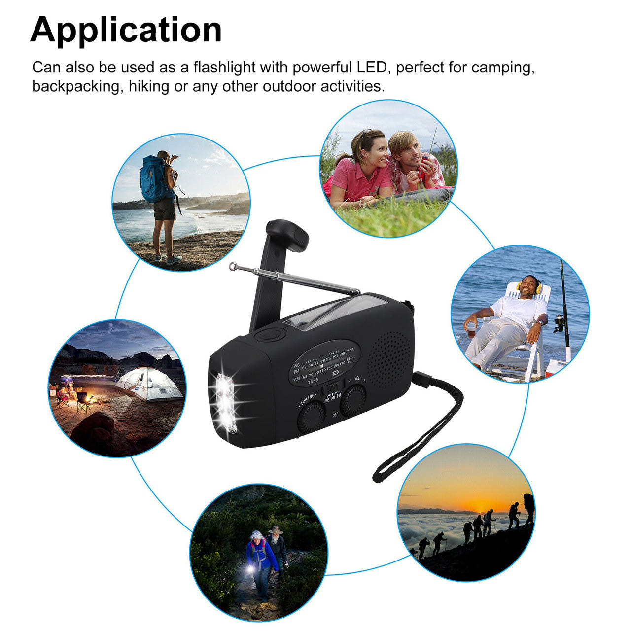 Portable Dynamo Emergency Solar Hand Crank Radio LED Flashlight Smart Phone Charger