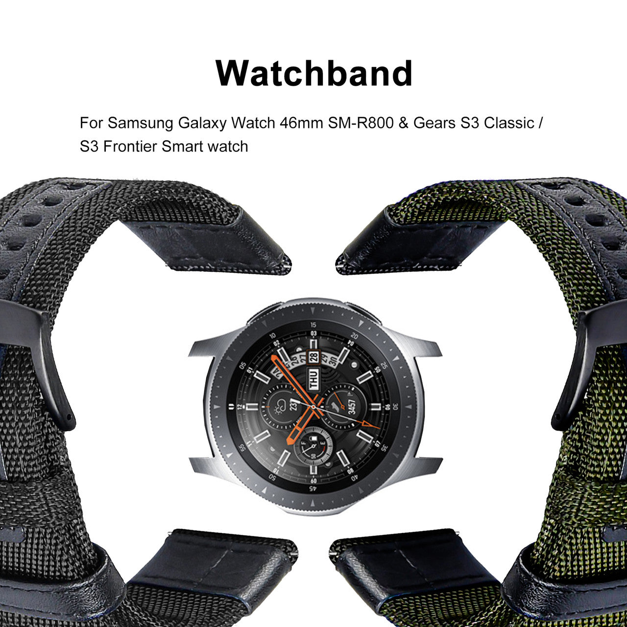 Watchband fits for Galaxy Watch 46mm Bands & Gear S3 Frontier Bands, 22mm Quick Release Nylon Sports Strap Wrist Band fits for Samsung Galaxy Watch 46mm, Gear S3 Frontier/Classic Smartwatch, Black, 2pcs