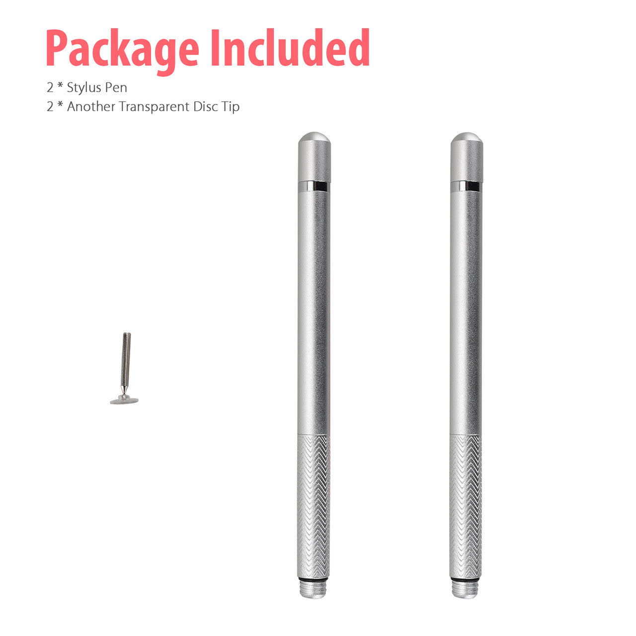 Stylus Pens for Touch Screens, Capacitive Pen High Sensitivity Stylus Pencil, Universal Fit for Apple/iPhone/iPad Pro/Mini/Air/Android/Microsoft/Surface and Other Touch Screens, Silver, 2Pcs
