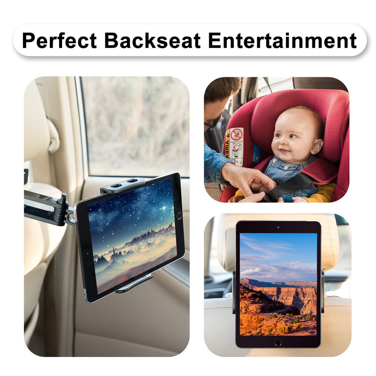 Car Headrest Mount/Tablet Holder Car Backseat Seat Mount/Tablet Headrest Holder Universal 360° Rotating Adjustable Fit for All 6"-10.5" Tablet iPad iPad Air iPad Mini, Smartphones