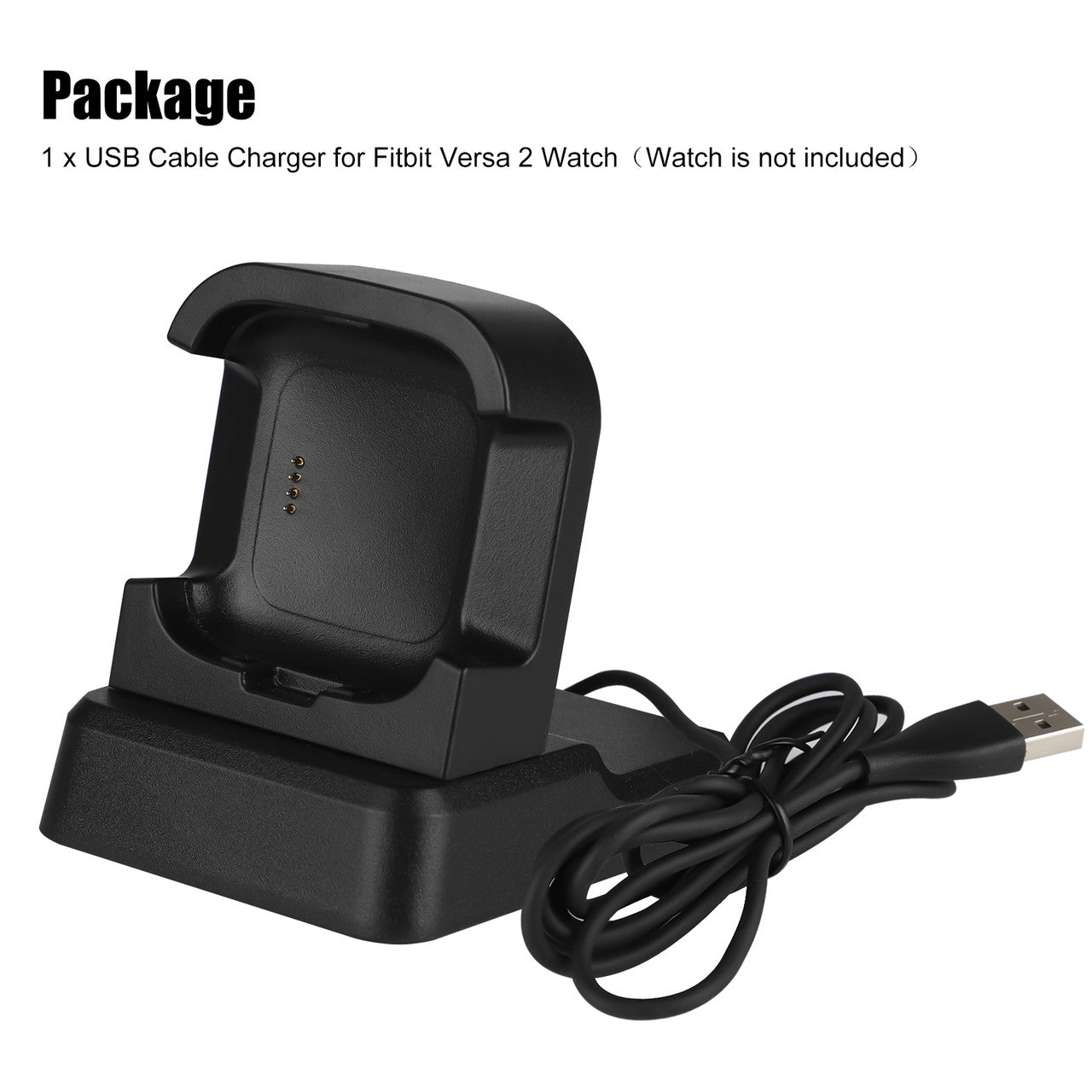 USB Replacement Charging Dock Cable Stand Station Base Accessories with 3.9ft Cable Compatible with Fitbit Versa 2 2019, Black