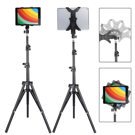 Tablet Tripod Stand, Foldable Height Adjustable 21 to 63 Inch Tablet Tripod Mount Compatible with iPad, Samsung Galaxy Tab, Nexus and More 7" to 10" Tablet