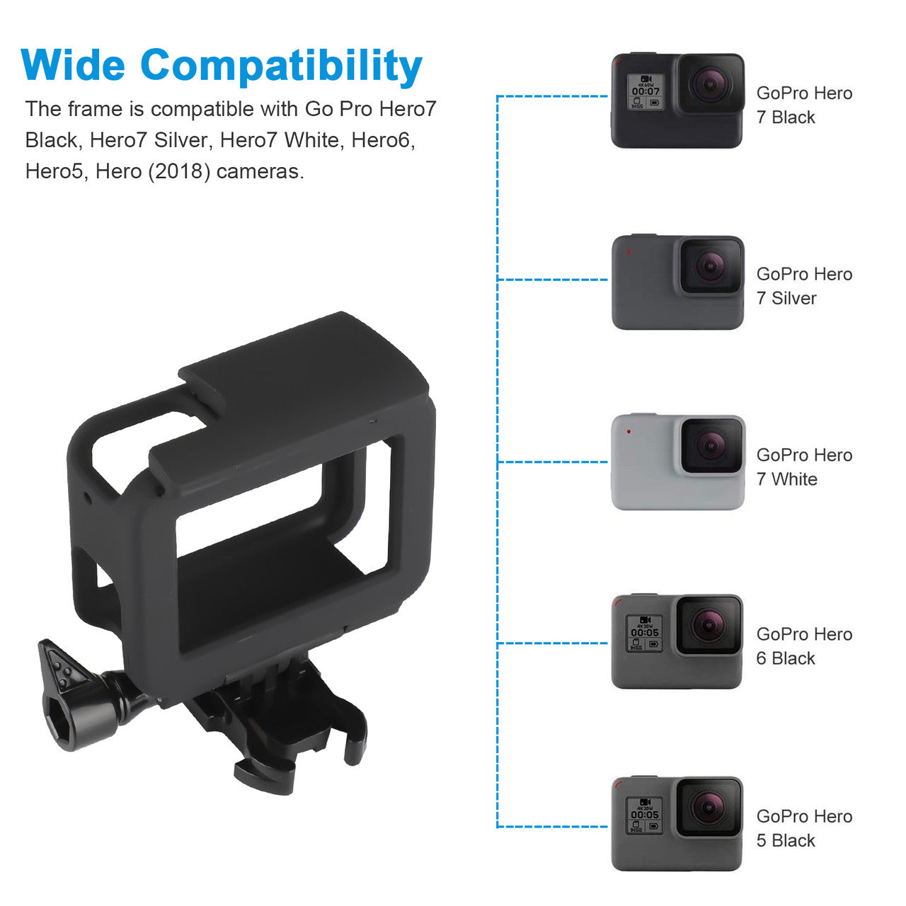 Frame Mount Housing Case Compatible with GoPro Hero 7, Hero 6, Hero 5, Hero (2018) Cameras, Black