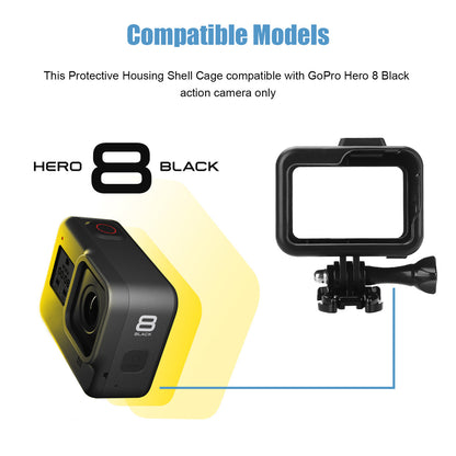 Housing Frame Case Fit for GoPro Hero 8 Black, Protective Shell Cage Mount Accessories Fit for GoPro Hero 8 with Quick Pull Movable Socket and Screw (Black)