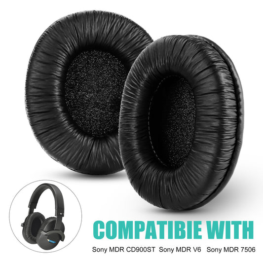 Replacement Earpads for Sony MDR-7506, MDR-V6, MDR-CD 900ST, Headphones Ear Pads Cushion Headset Ear Cover with Soft Foam & Leather, 2 Pieces Black