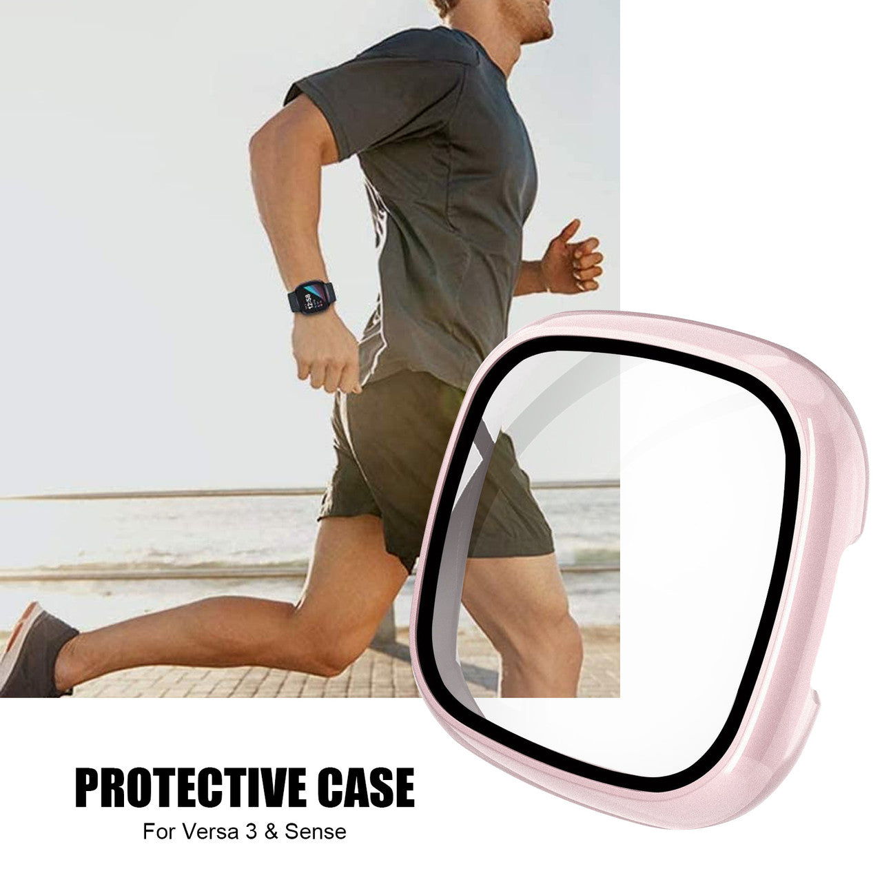 Waterproof Full Coverage 3D Protective Film Screen Cover for Fitbit Sense, Scratch-Resistant (Black)