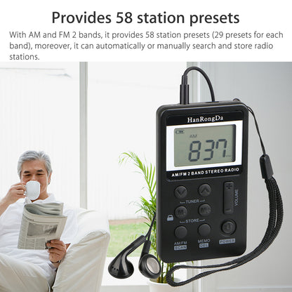 Mini Digital Portable Pocket Handy LCD AM FM Radio 2 Band Stereo Receiver with Preset