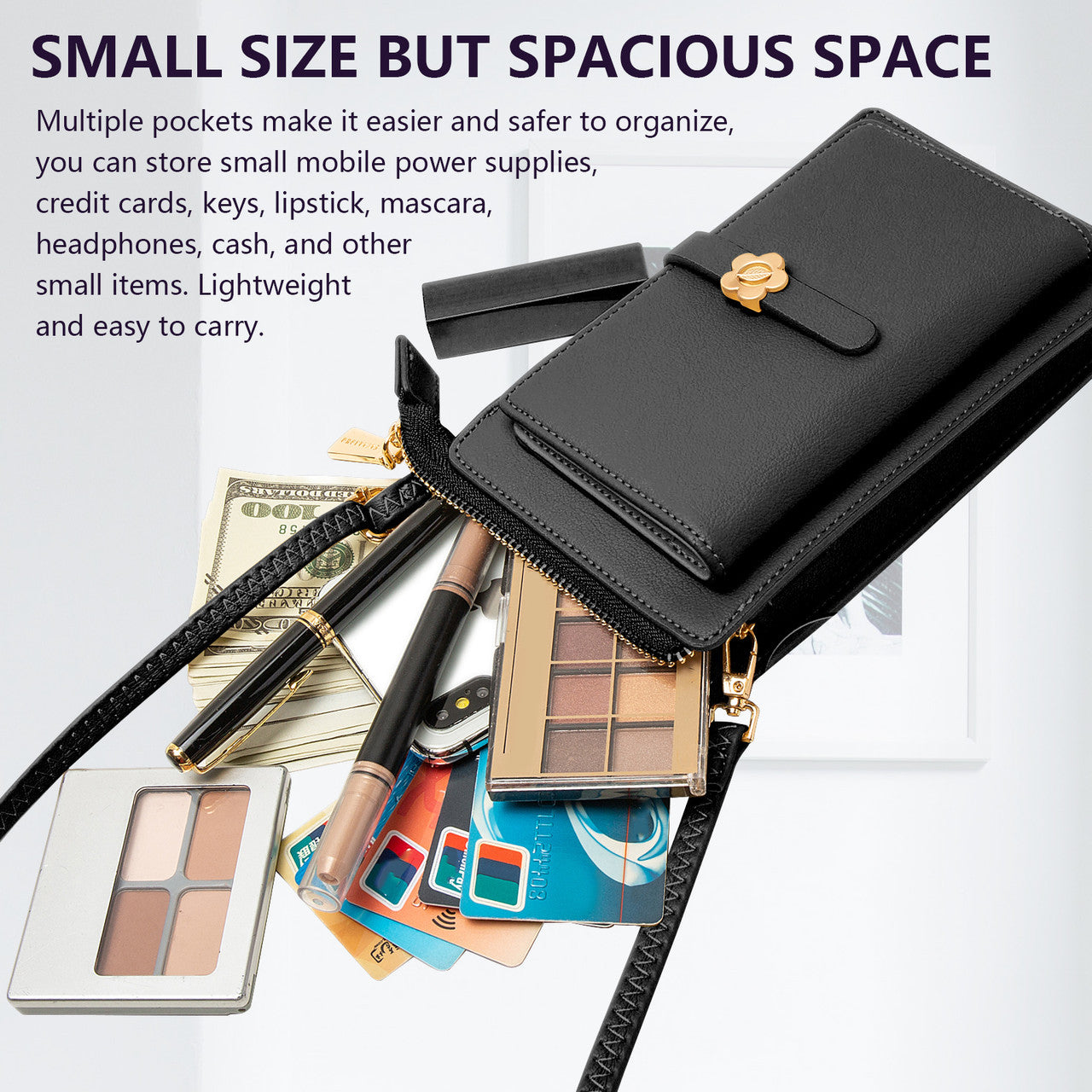 Women Small Cell Phone Purse Wallet Handbag with Adjustable Straps