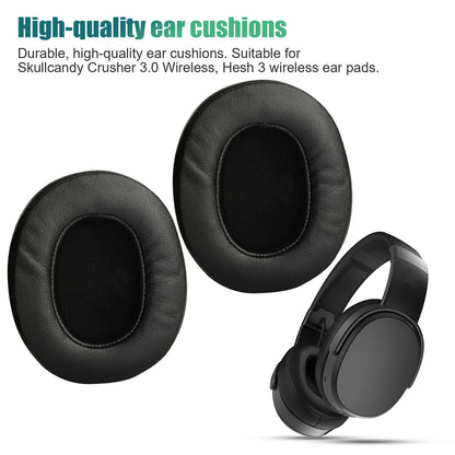 Ear Pads Replacement Protein Leather Memory Foam Earpad - Repair Parts Compatible with Skullcandy Crusher Hesh 3.0 Wireless (Black)