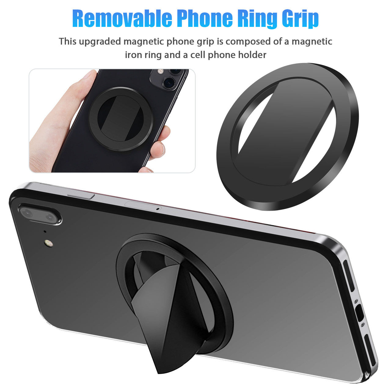 Universal phone Holder Stand with Ultra-Thin Phone Ring Grip, Removable and 360 Degree Rotation