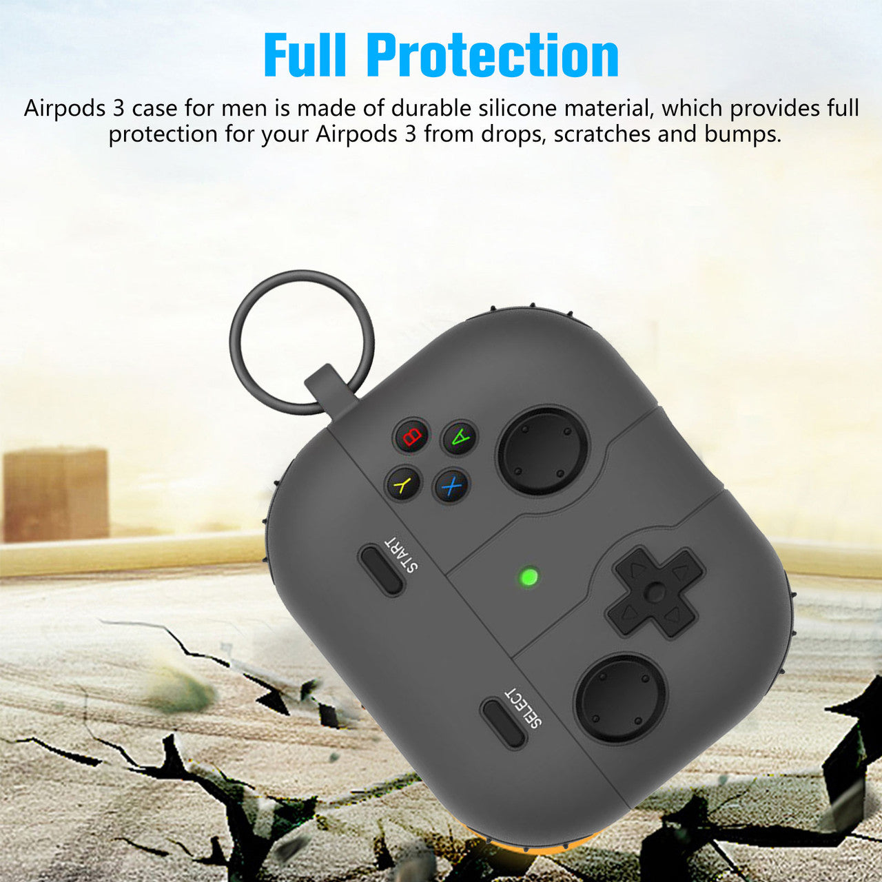 Game Player Design Case Cover - For Airpod 3rd Gen, Silicone Protector Skin Compatible with Apple Airpod Gen 3 2021 Keychain Protective (Black)