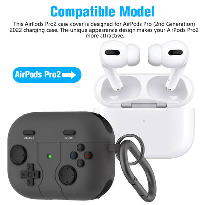 AirPods Pro 2nd Generation Case (2022) With Keychain - Soft Silicone Full Protective Game Console Design Case Cover for New AirPods Pro (Black)
