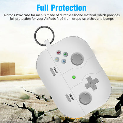 AirPods Pro 2nd Generation Case (2022) With Keychain - Soft Silicone Full Protective Game Console Design Case Cover for New AirPods Pro (White)