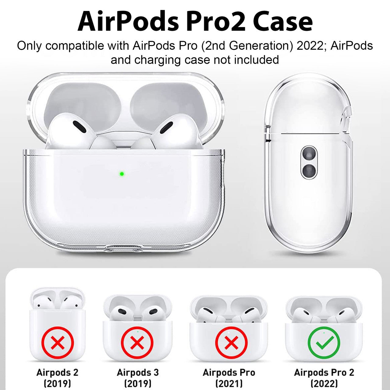 AirPods Pro Gen 2 Clear Case Cover with Lock Lid - Rugged Airpod Pro 2 Case with Keychain (Blue / Red)