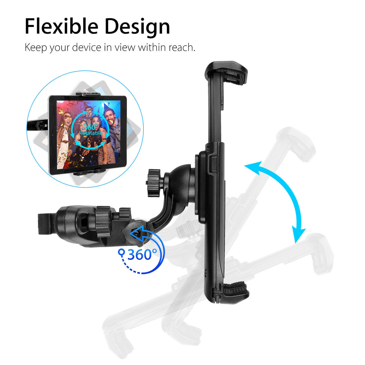 360°Multi-Angle Rotation Car Backseat Seat Holder Sedan Headrest Stand Compatible with iPhone iPad Galaxy Tab Nintendo & 4"- 10" Smartphones and Tablet
