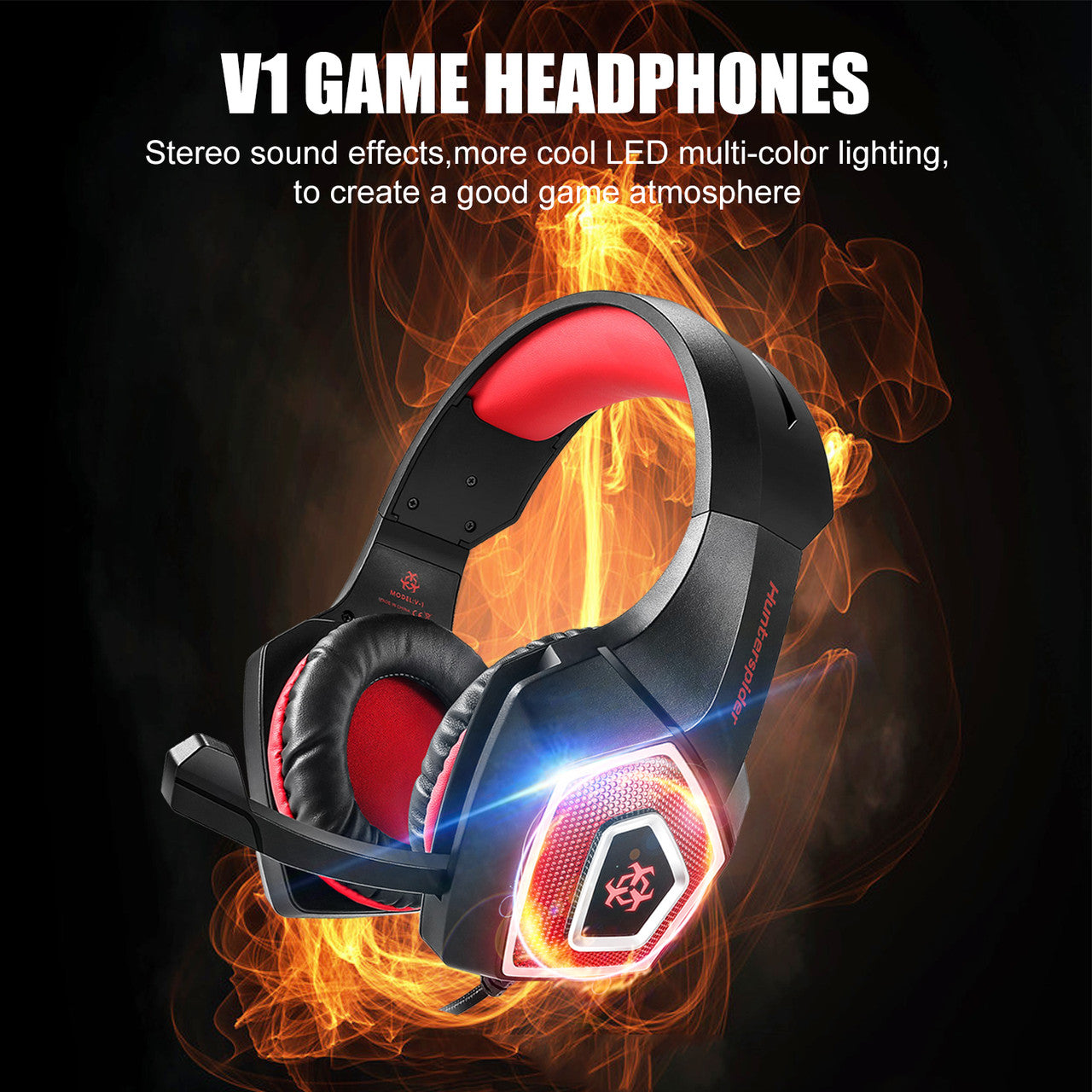 Gaming Headset with Mic Bass Noise Canceling 7 LED Soft Earmuffs, for Xbox PC Nintendo Switch