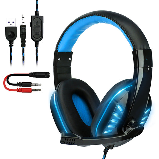 Gaming Headset for PS4, Xbox One, PC Headset w/ Surround Sound, Noise Canceling Over Ear Headphones with Mic & LED Light, Compatible with Nintendo Switch, PS3, Mac, Laptop, Blue