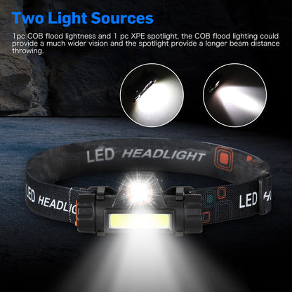 Headlamp Flashlight with 500 Lumens, USB Rechargeable, Waterproof and built in batteries. Also great for Outdoors, Running, Camping and Hiking, 2Pcs