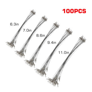 Fishing Wire Leaders Stainless Steel Fishing Line Wire Leaders with Swivels and Snaps, 5 Size Wire Leader Hook Rig 6.3inch, 7inch, 8.6inch, 9.4inch, 11inch, 100pcs