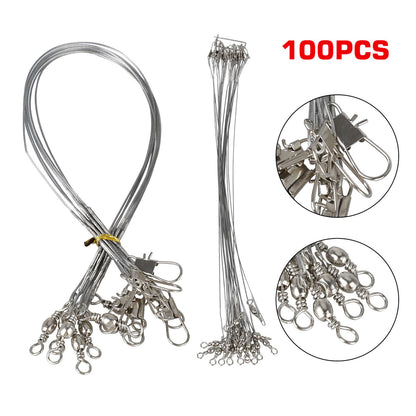 Fishing Wire Leaders Stainless Steel Fishing Line Wire Leaders with Swivels and Snaps, 5 Size Wire Leader Hook Rig 6.3inch, 7inch, 8.6inch, 9.4inch, 11inch, 100pcs