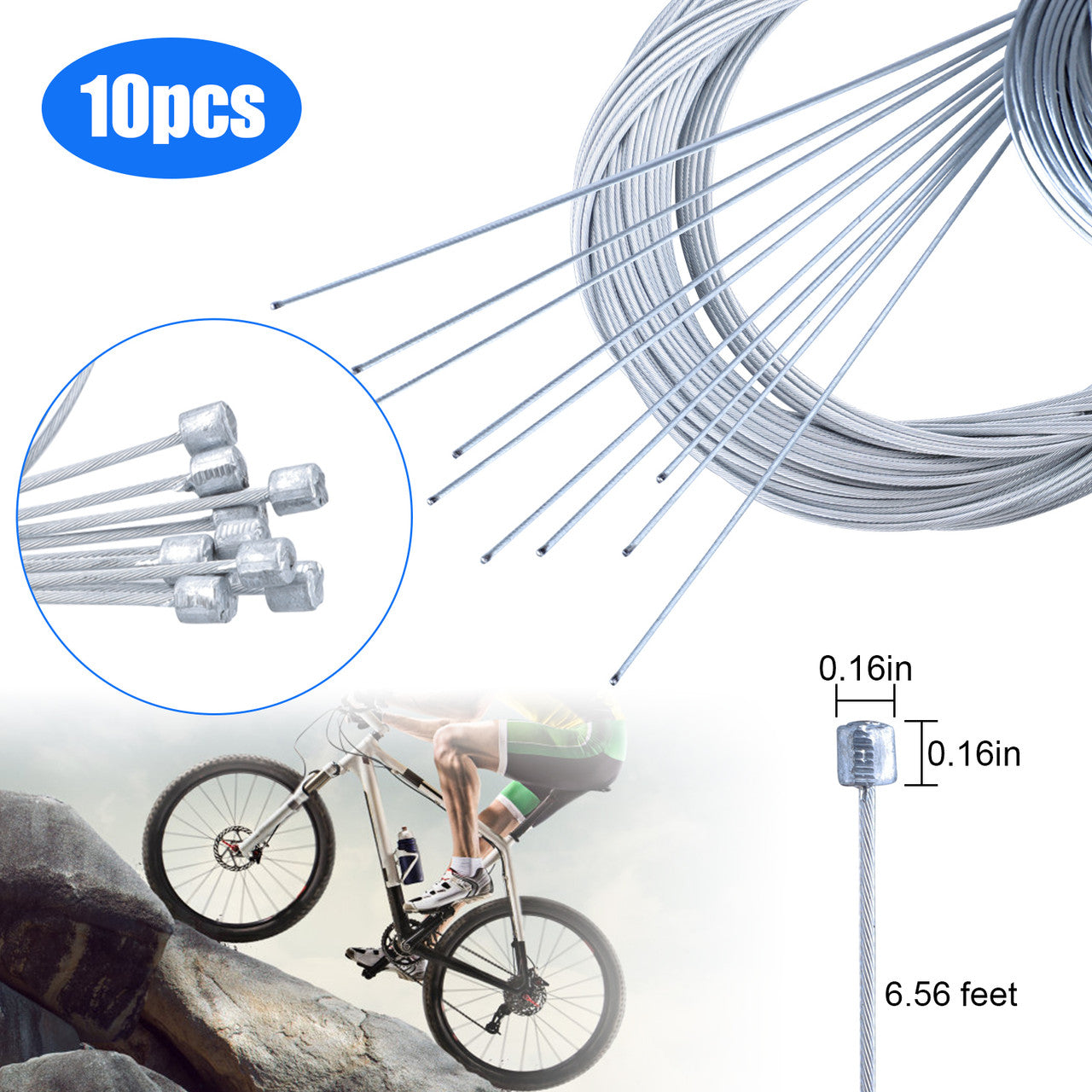 6.6ft Bicycle Shifter Cable Set, Universal Brake and Derailleur Cable Repair Set Silver Road Bicycle Shift Cable Set For Most Types of Bikes MTB Bicycle or Road Bikes, 10PCS