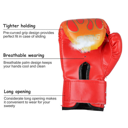 Boxing Gloves for Boys & Girls, PU Leather Children Training Punching Heavy Bag Mitts UFC MMA Muay Thai Sparring Kickboxing Gloves for 3-12 Years Kids, Red