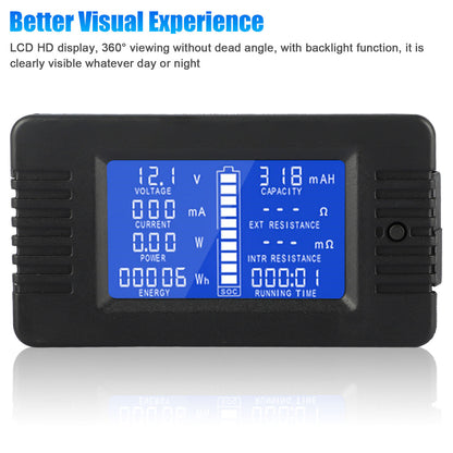 DC Battery Monitor Meter, Accurate 9 Measurement Functions Monitor Meter Display Simultaneously on LCD HD Display, for Measuring Voltage, Current, Resistance, Internal Resistance, Capacity, SOC