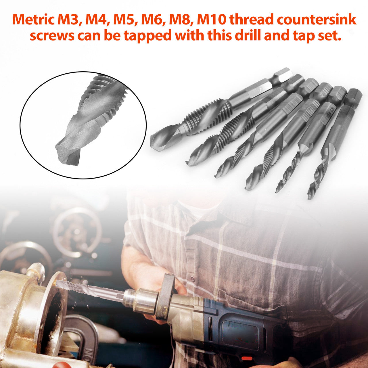 1/4 Inch Hex Shank Drill Bit and Screw Tap Set, Suitable for Drilling, Tapping, Cutting, Gold, Gold