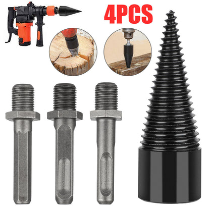 Wood Splitter Firewood Drill Bit, Removable Log Splitter, Heavy Duty Drill Screw Cone Driver Firewood Kindling Splitter Screw for Family Outdoor Camping Hand Drill Stick-Hex+Square+Round, 32mm