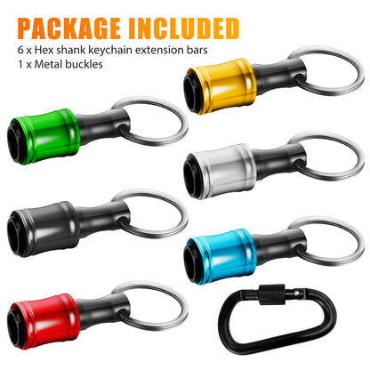 1/4inch Hex Shank Aluminum Alloy Screwdriver Bits Holder Quick Release Keychain Easy Change, 7PCS