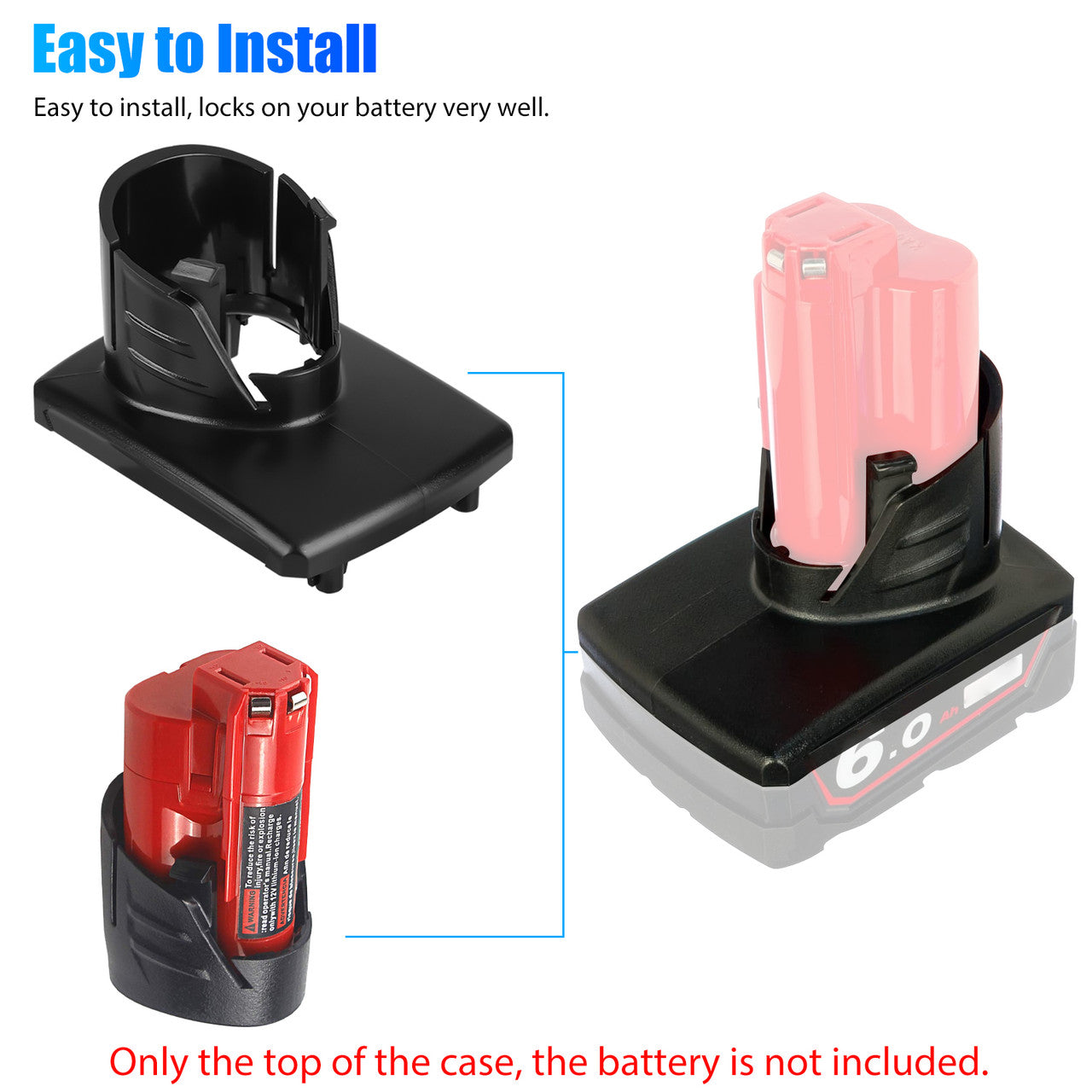 Battery Plastic Case Box Parts Top Shell for Milwaukee Cordless Power Tools, 5PCS